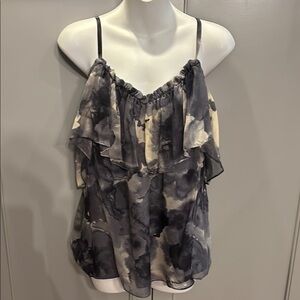 Rebecca Taylor floral ruffle 100%silk tank blouse sz 6